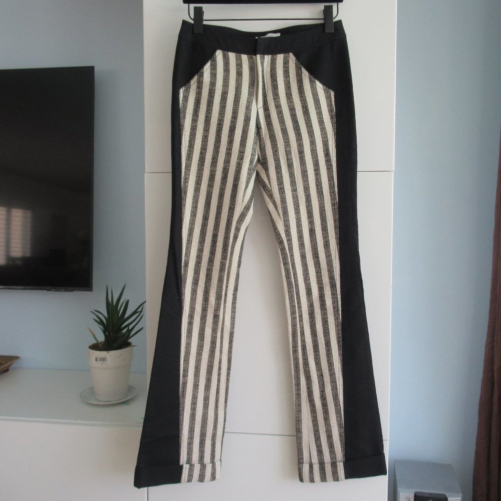 10 Crosby Derek Lam Black and Cream Striped Panel Trousers